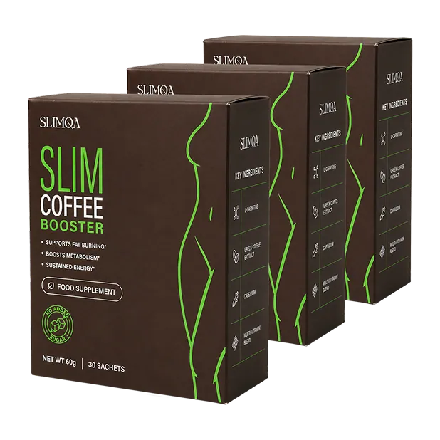 Trzy opakowania Slimqa Slim Coffee Booster, po 30 saszetek w każdym